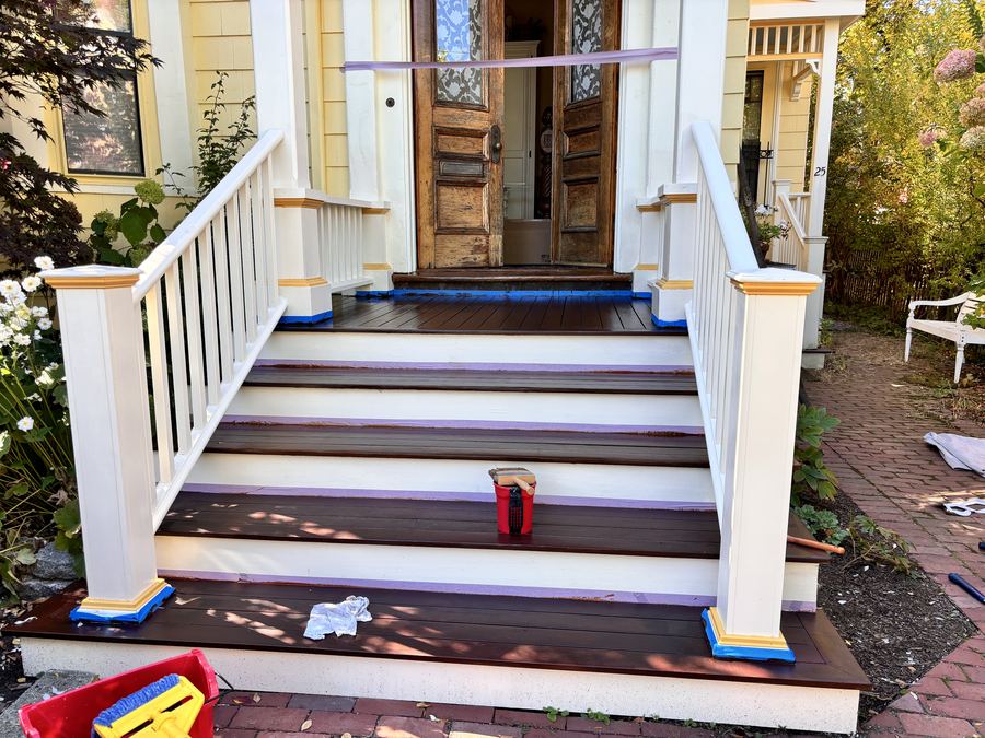 After: porch stairs freshly painted — Crafted Edge Construction Greater Boston MA