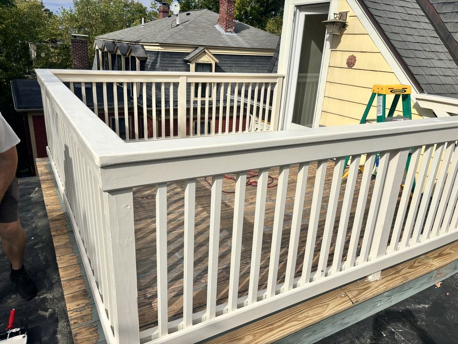 Before: roof deck railing raw wood — Crafted Edge Construction