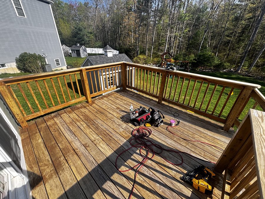 Before: weathered backyard deck — Crafted Edge Construction